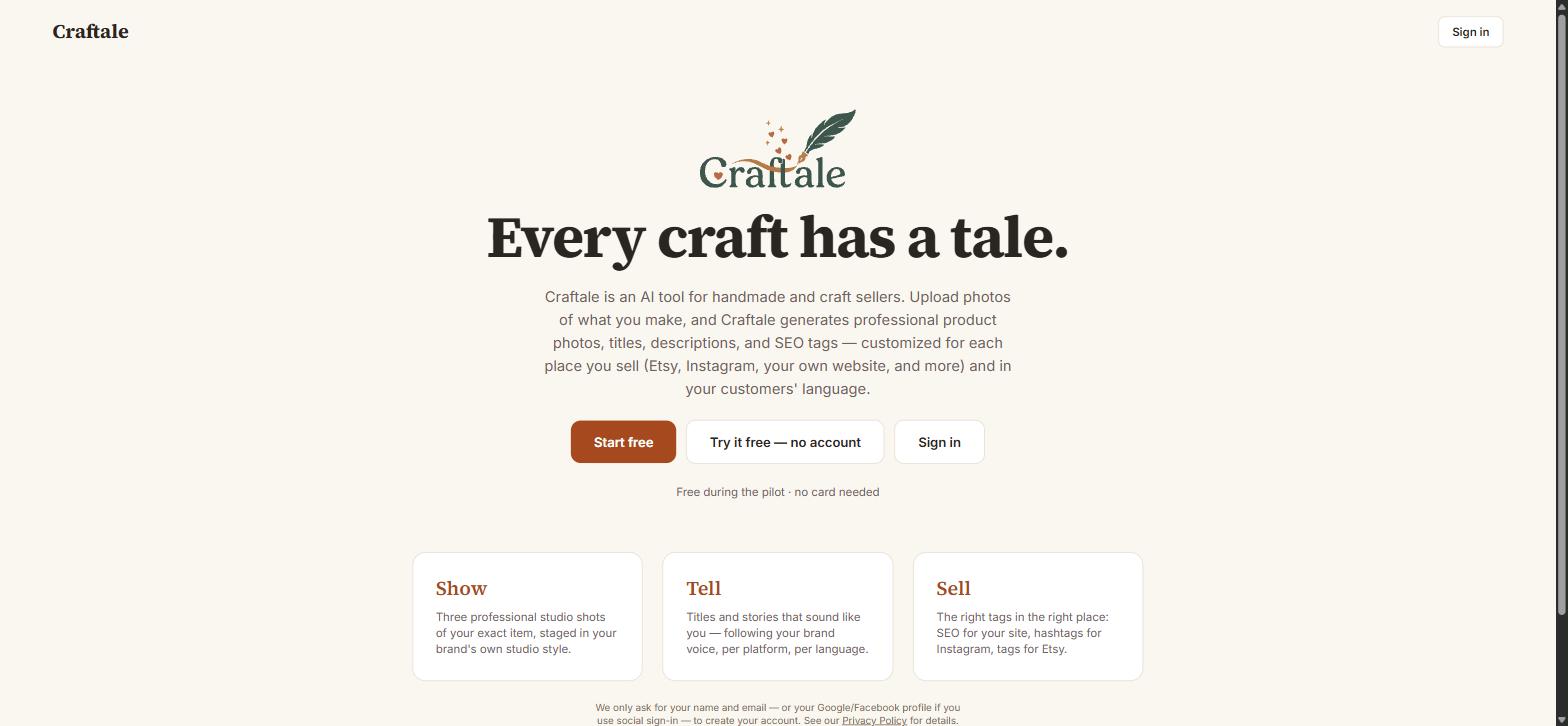 Craftale homepage screenshot